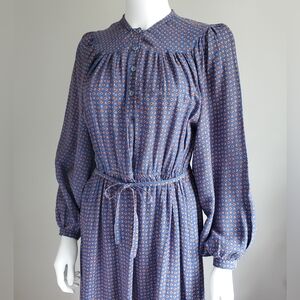 Vintage 1970s Calico Prairie Cottagecore Midi Dress - M